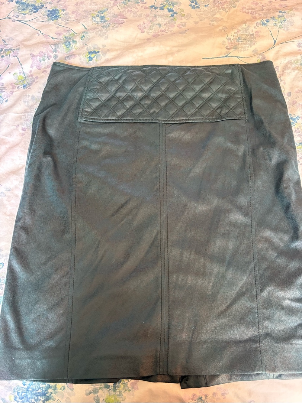 Olsen Quilt-Panel Faux Leather Teal Women's Skirt